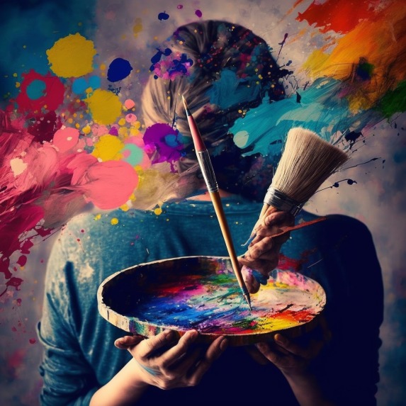 צבעים ומכחול על רקע אישה